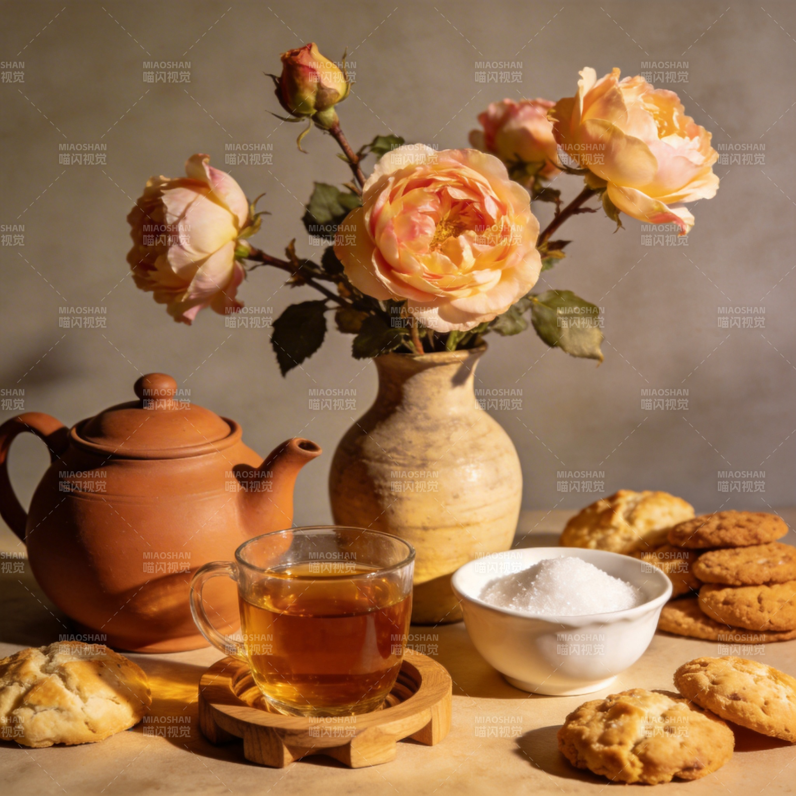 花茶与饼干的静谧时光图片