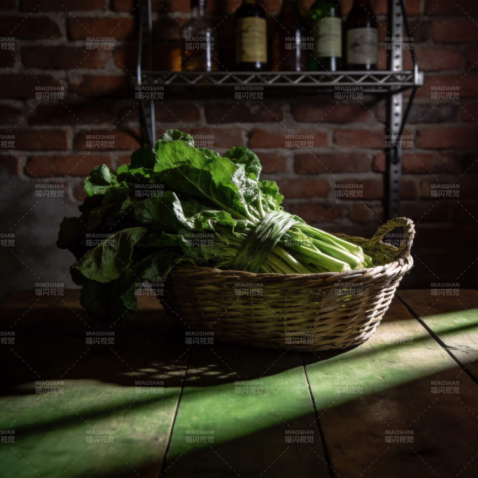 篮中青菜静谧光图片
