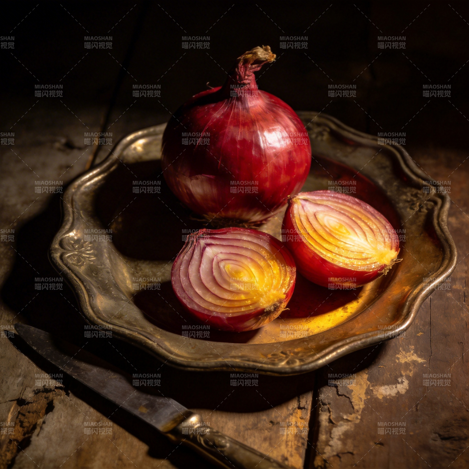 红洋葱静物图片