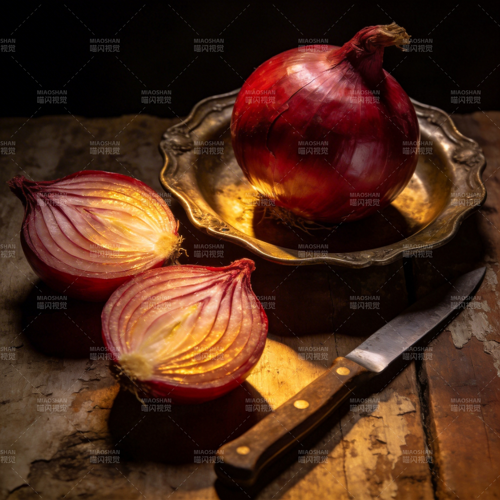 红洋葱静物图片