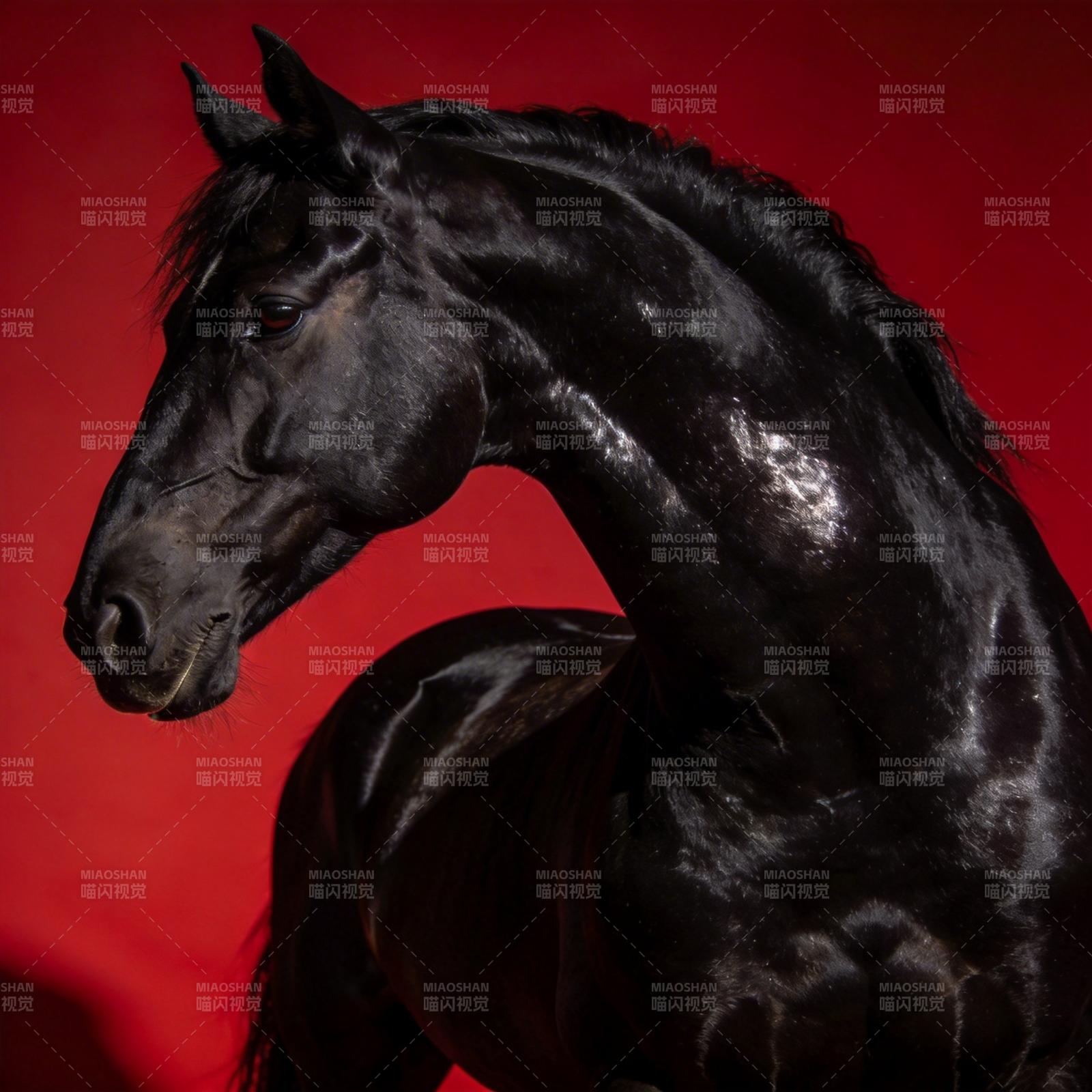 黑骏马侧影图片