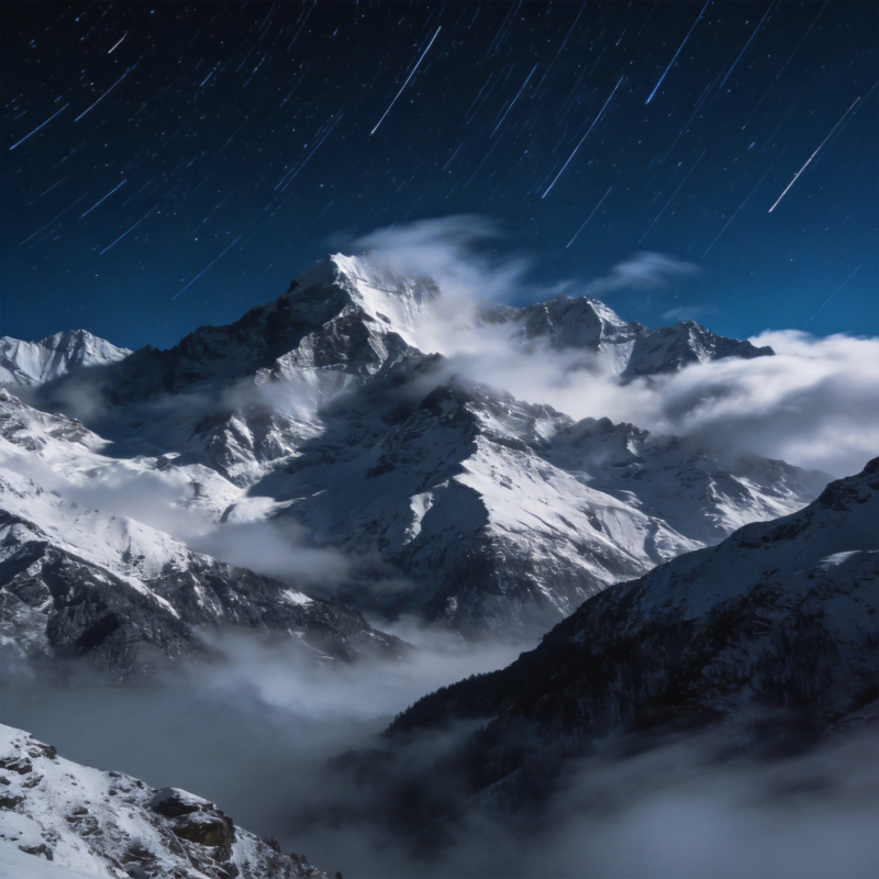 星轨雪山夜景图片