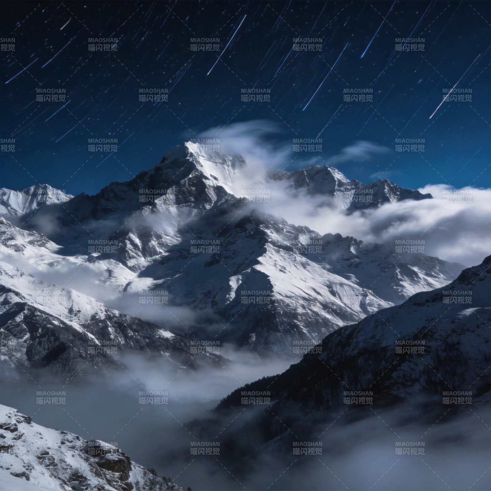 星轨雪山夜景图片