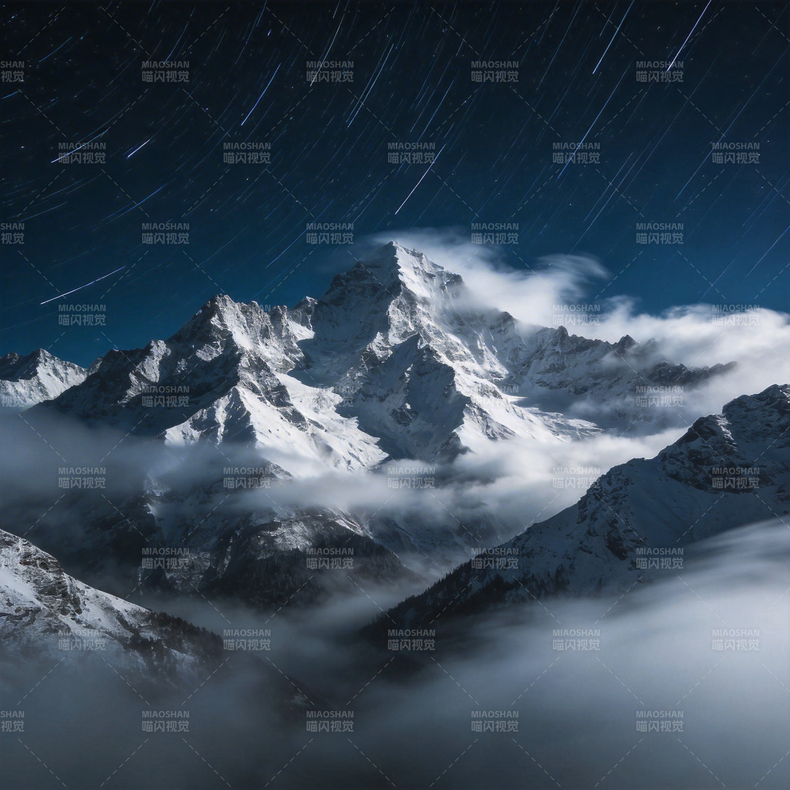 星轨雪山夜景图片