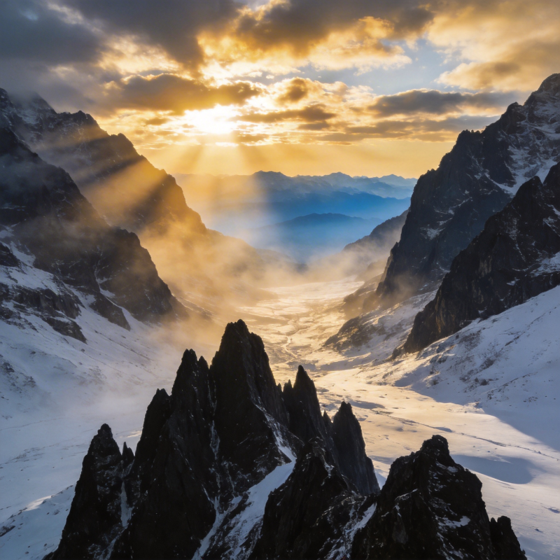 雪山日出壮丽景色图片