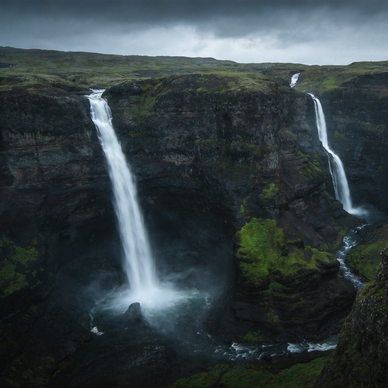 双瀑飞泻入深谷图片