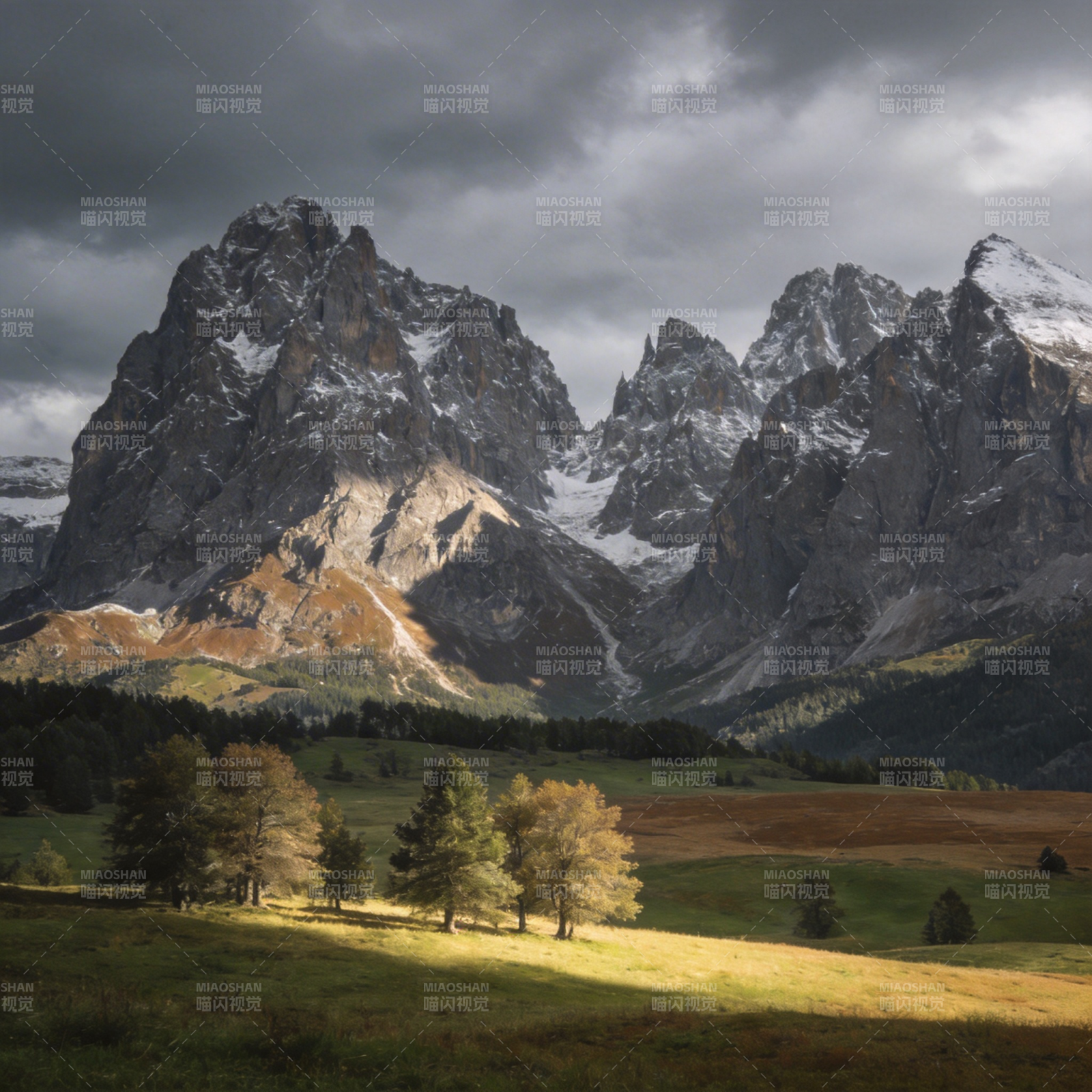 雪山草原风光图片