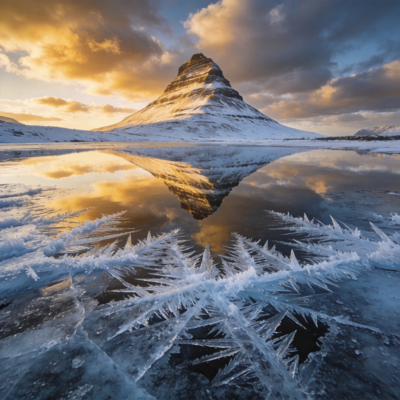 冰湖倒影山峰图片