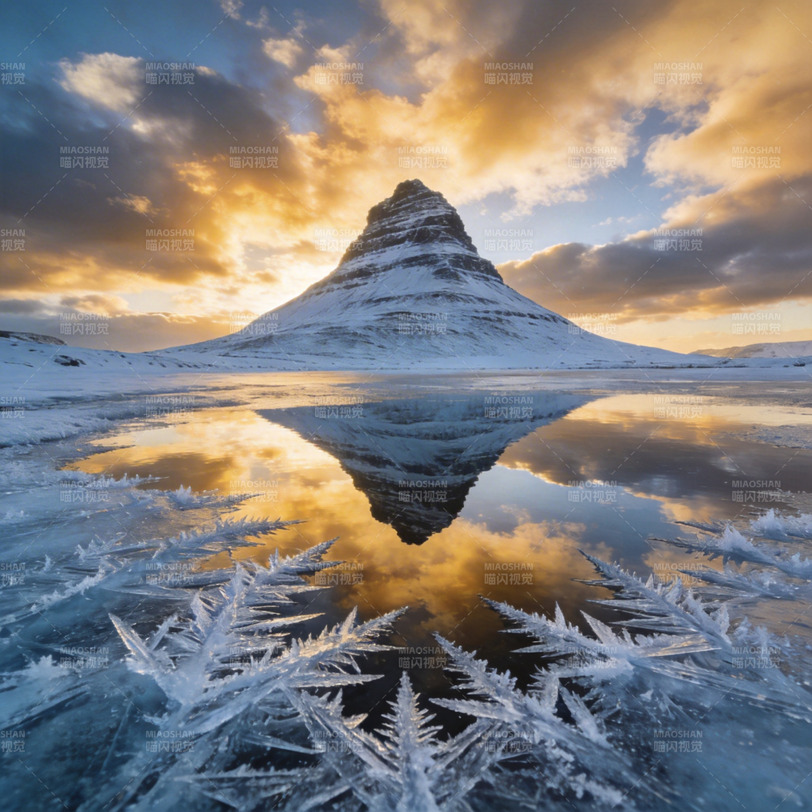 冰湖倒影雪山图片