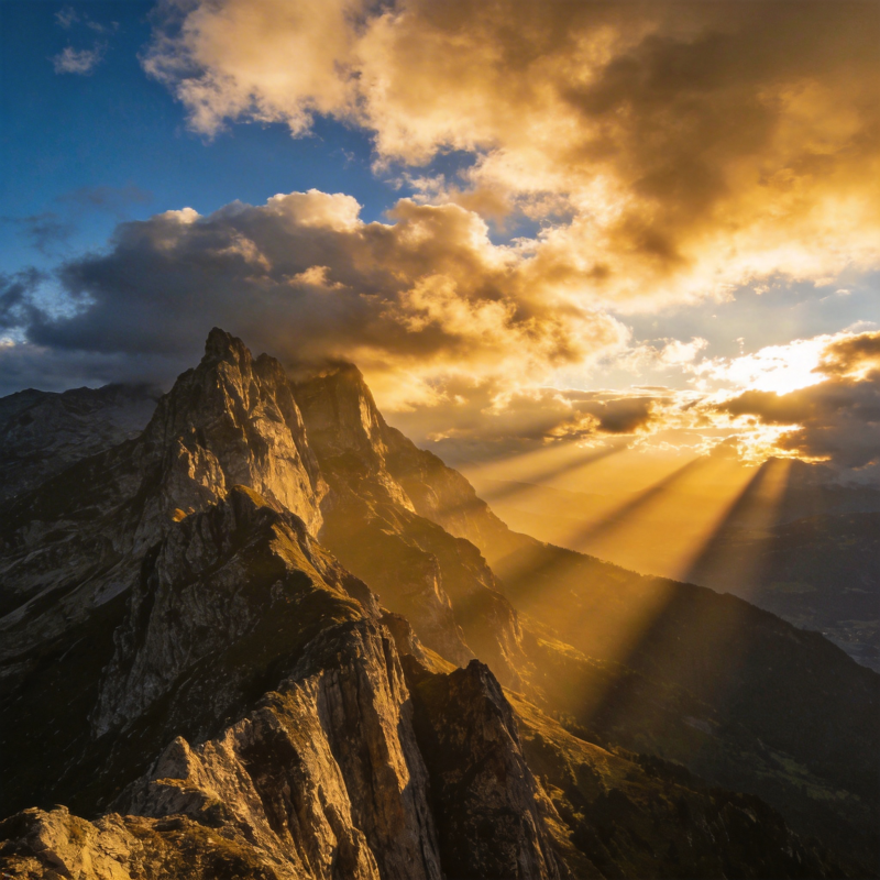 山巅霞光万丈图片
