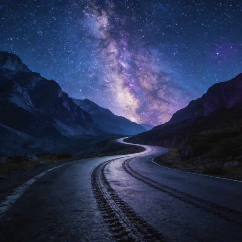 星河下的山路图片