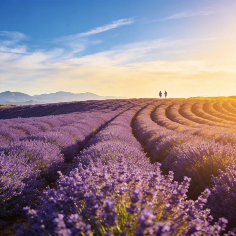 薰衣草田日落行图片