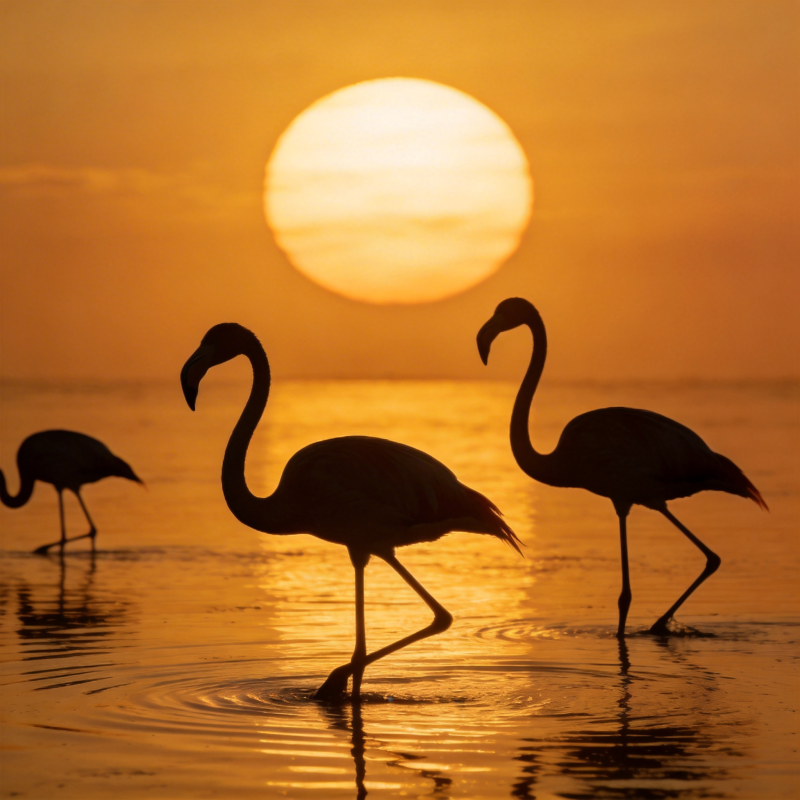 夕阳下的火烈鸟图片