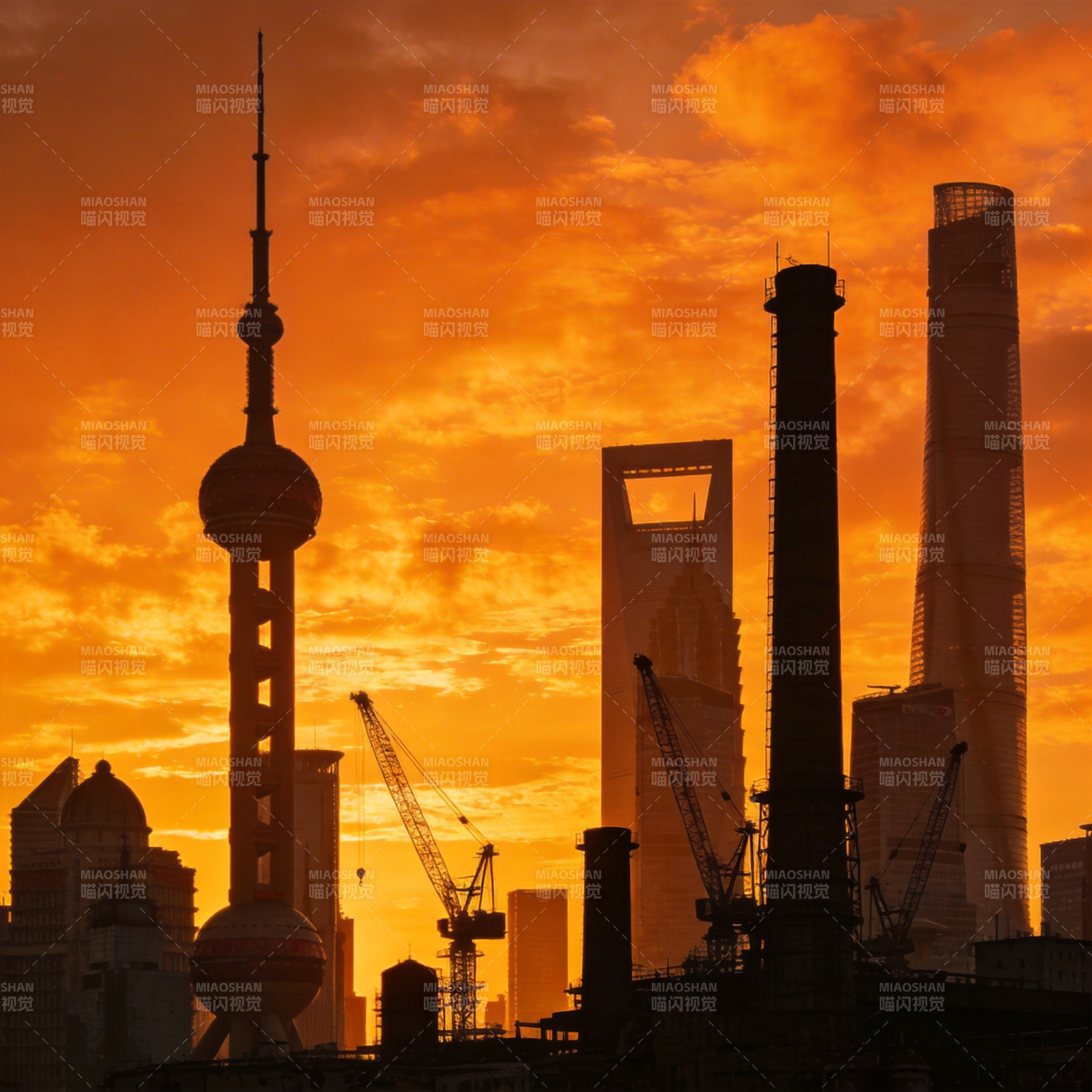 上海日落天际线图片