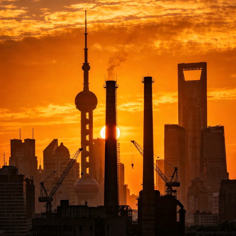 夕阳下的城市剪影图片