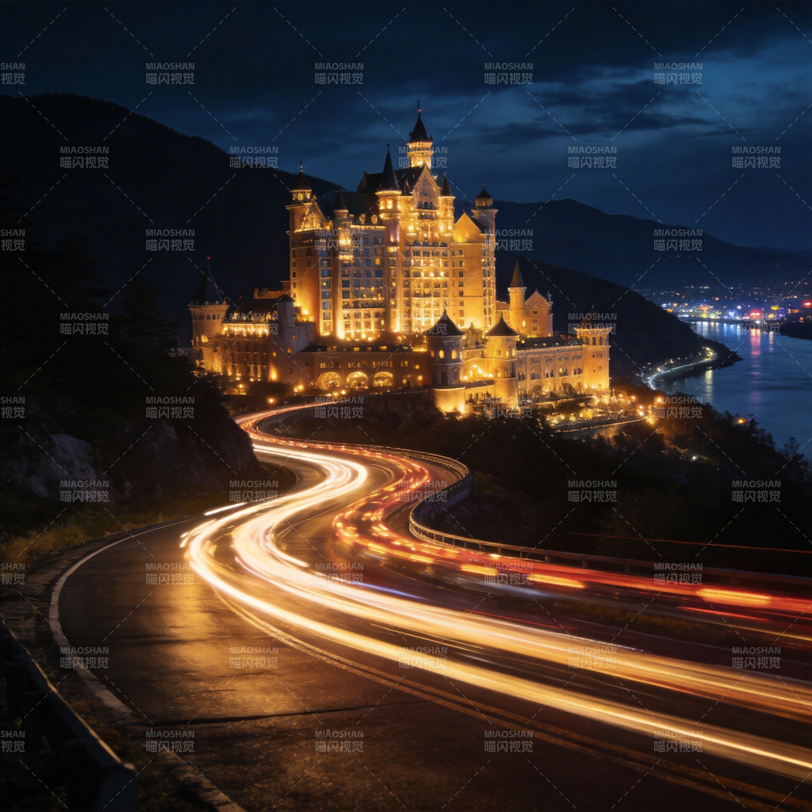 夜幕下的城堡灯火图片