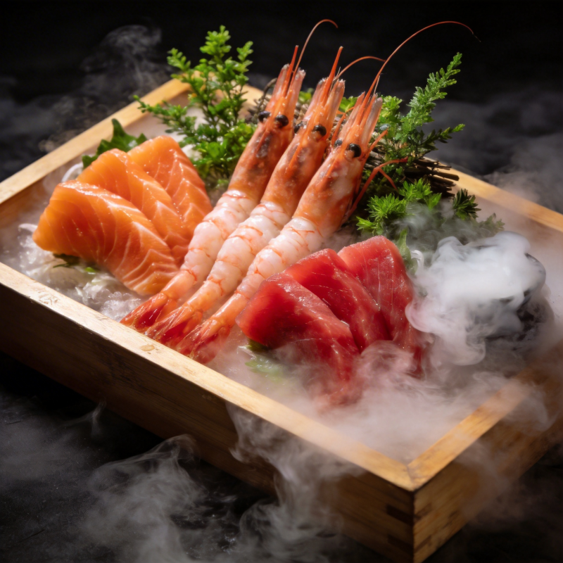 冰鲜三文鱼虾拼盘图片