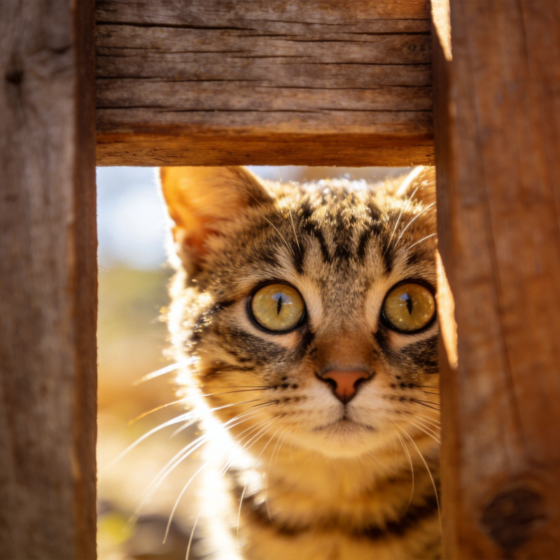 猫眼窥视木缝图片