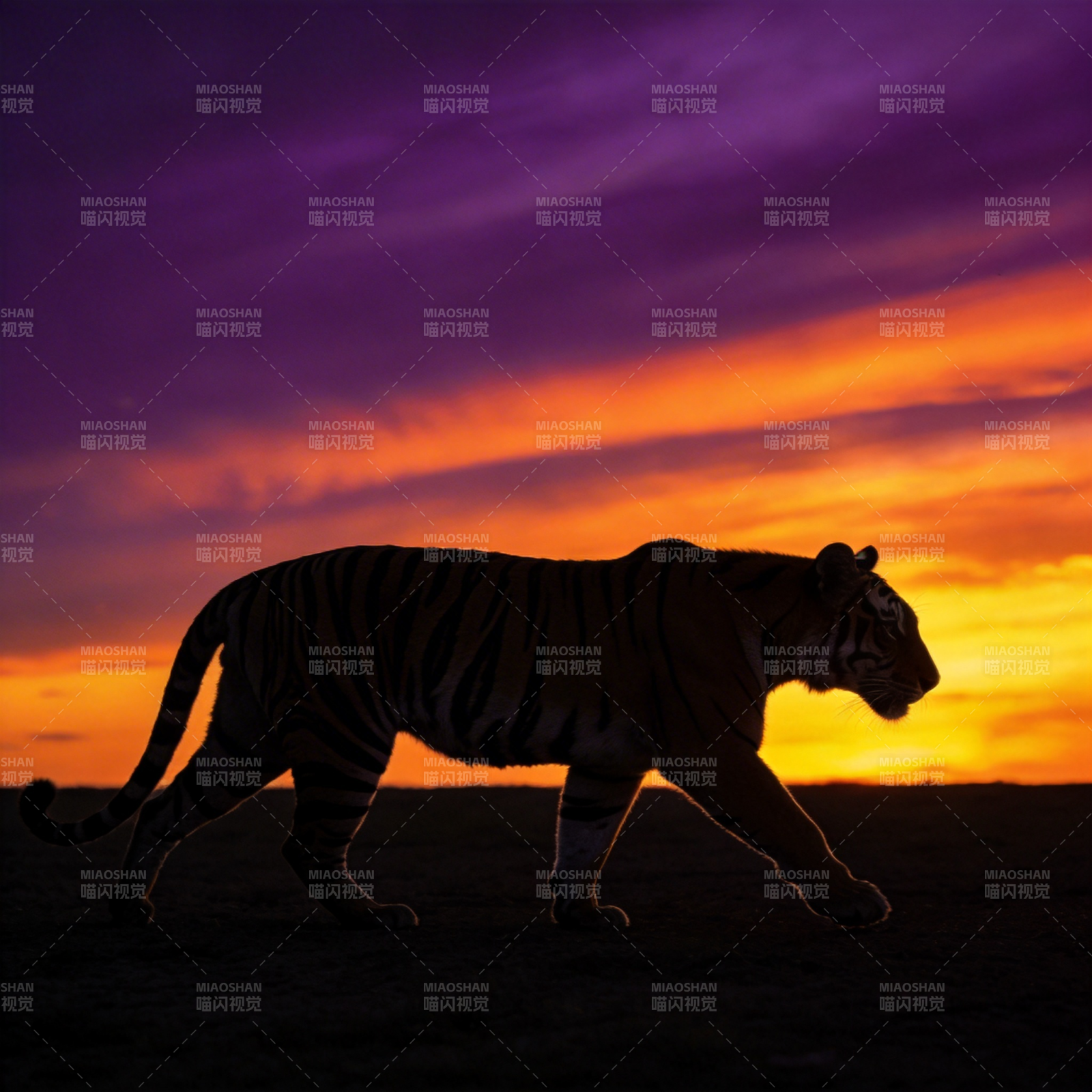 虎影夕阳图片