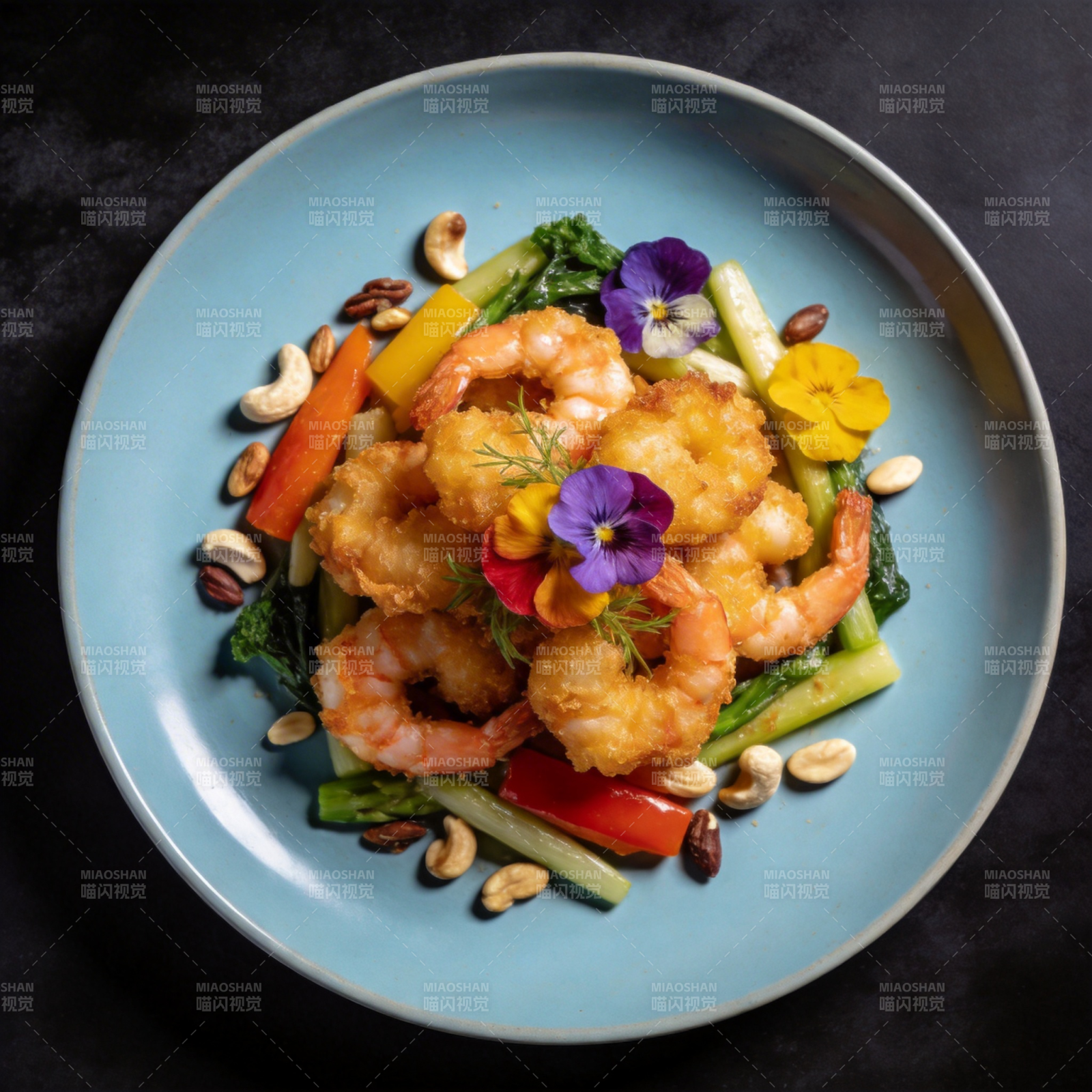 香酥虾仁配时蔬图片