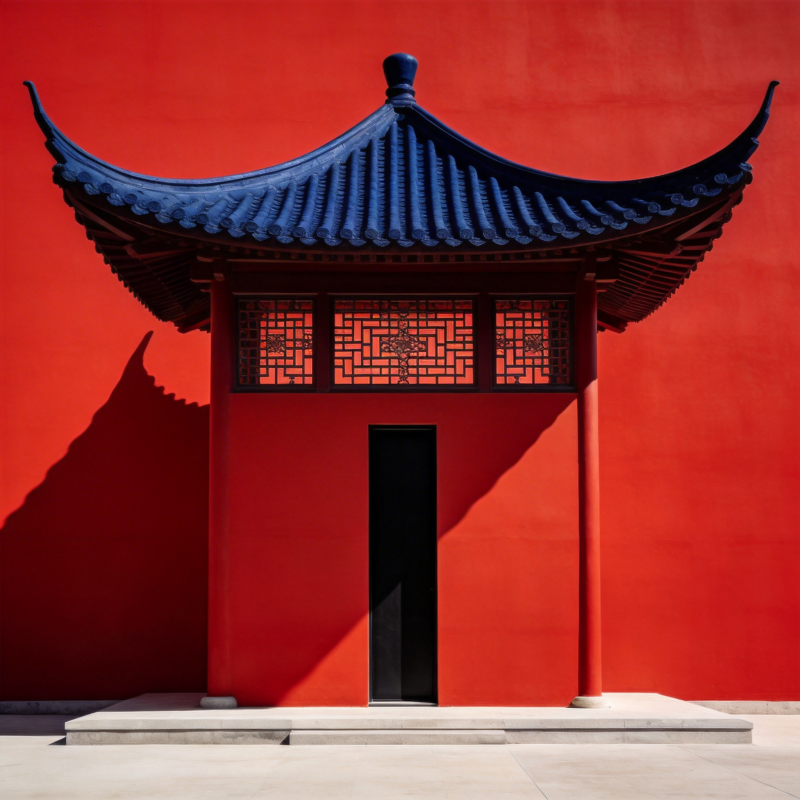 红墙蓝瓦古亭图片