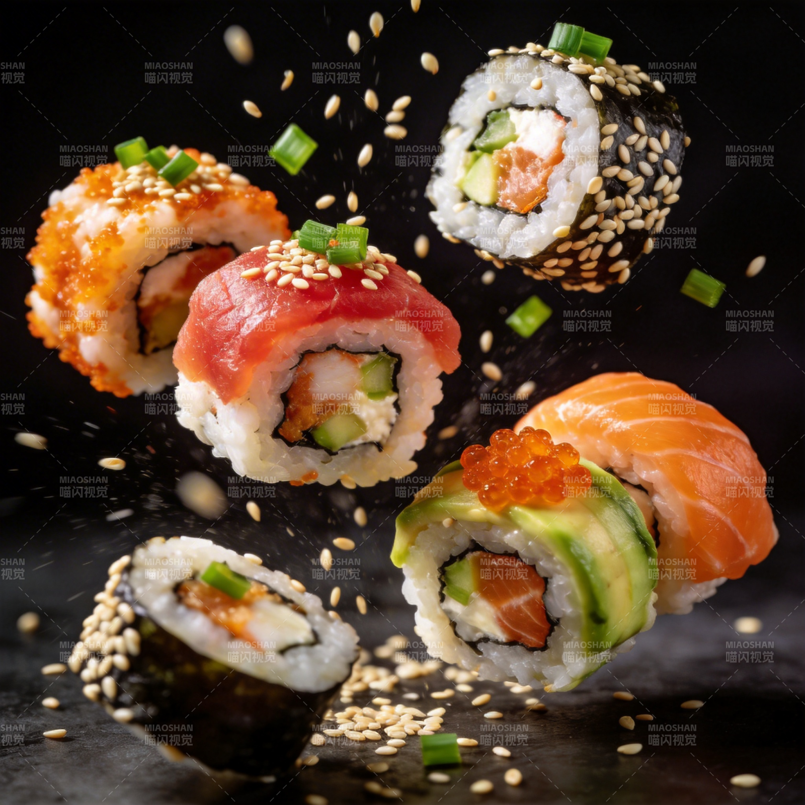 美味寿司飞舞图片