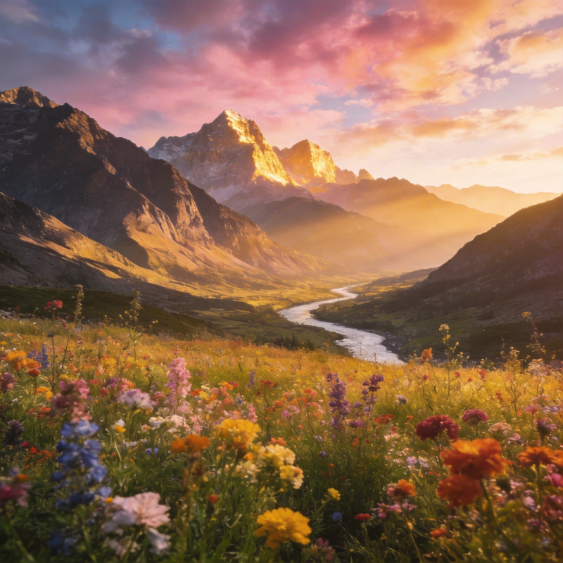 花海山河日出图片