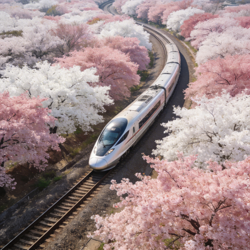 樱花列车春日行图片
