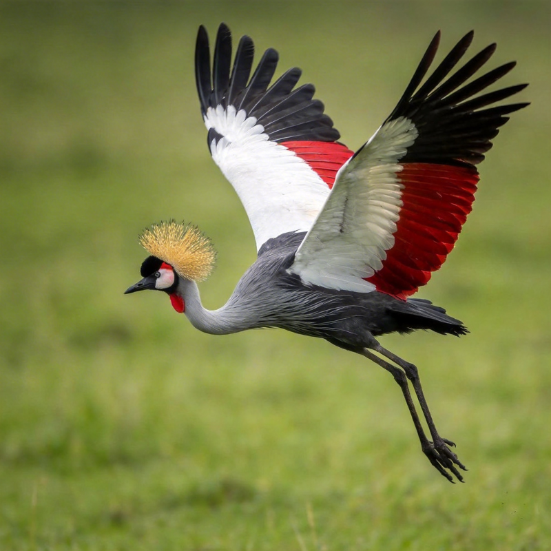 灰冠鹤展翅飞翔图片