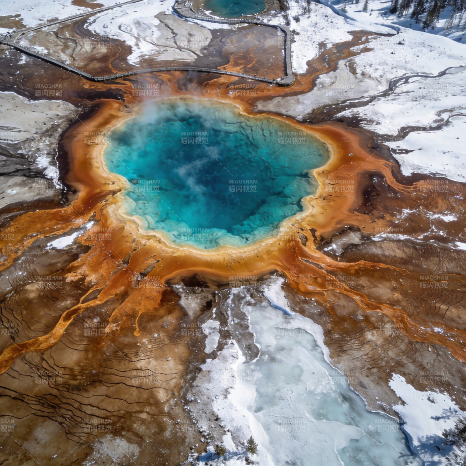 碧蓝温泉雪中奇景图片
