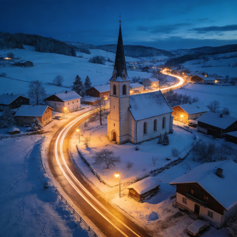 雪夜教堂静谧景图片