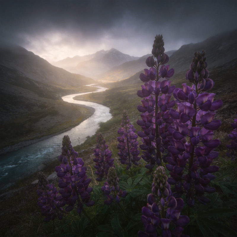 紫花映山河图片