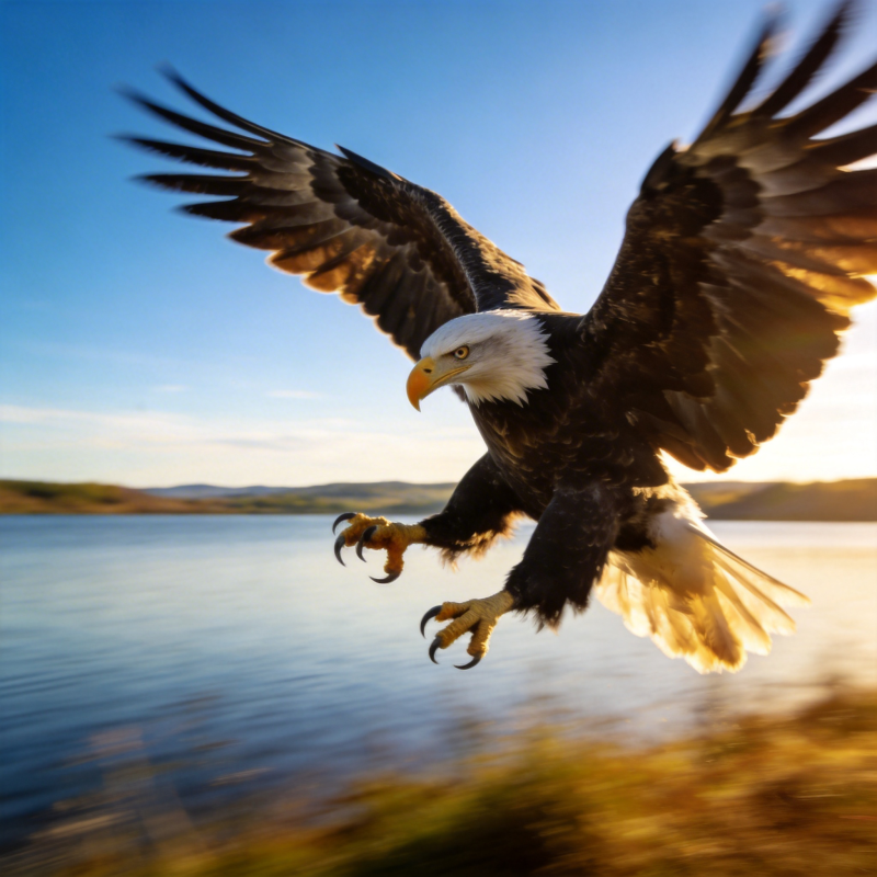 雄鹰翱翔湖畔图片