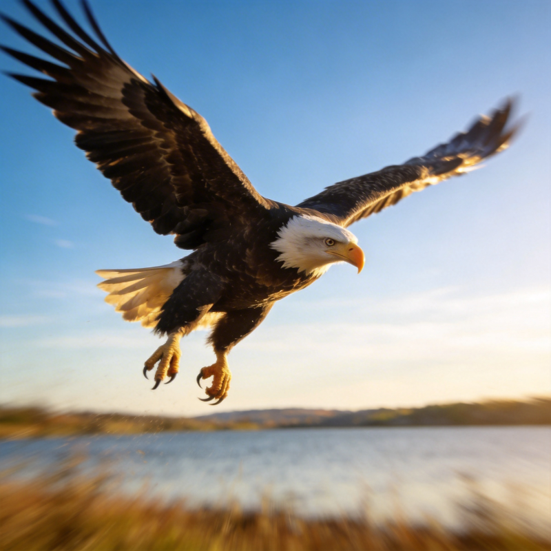 雄鹰翱翔湖畔图片