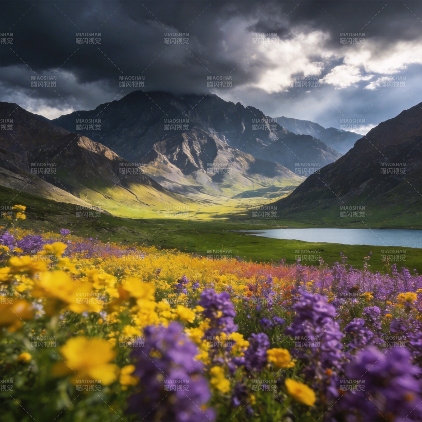 山野花海 云影湖光图片