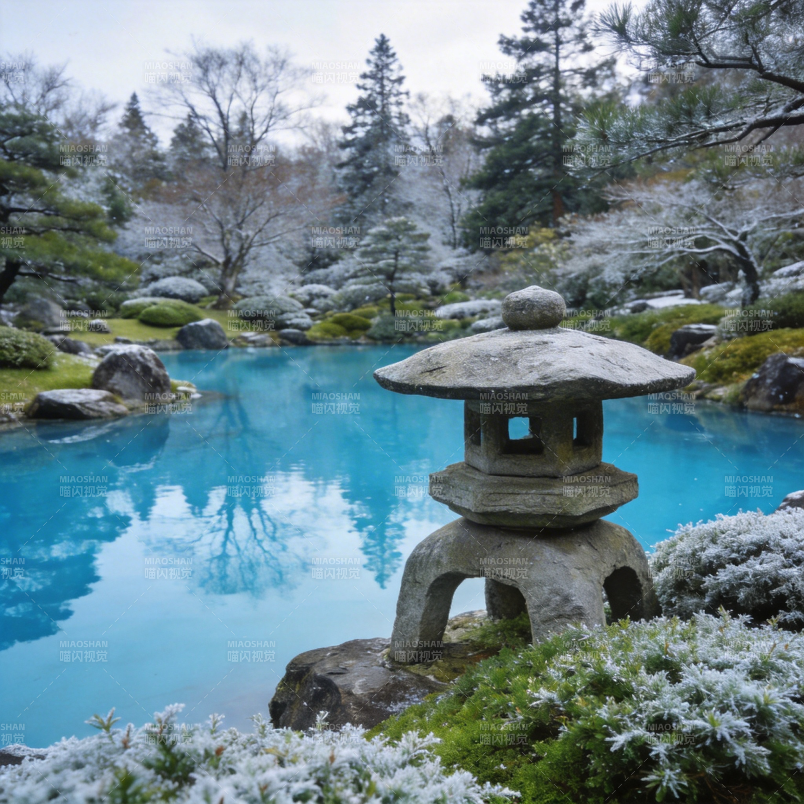 雪景庭园石灯图片