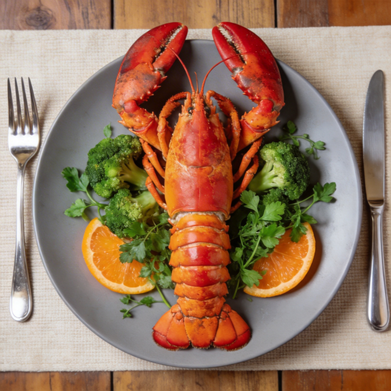 龙虾配橙香西兰花图片