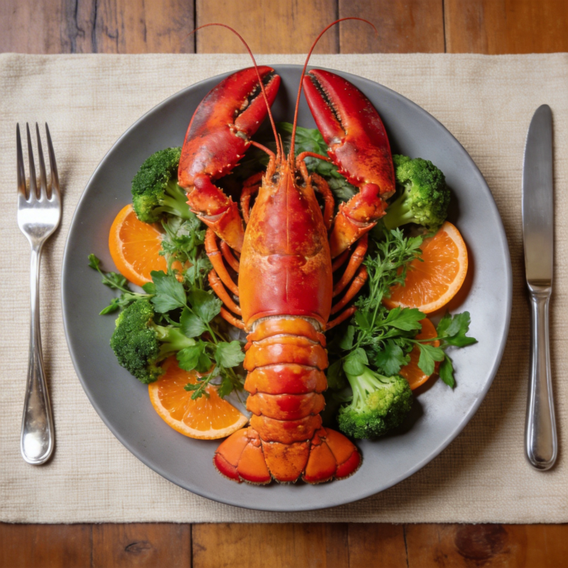 龙虾配橙西兰花图片