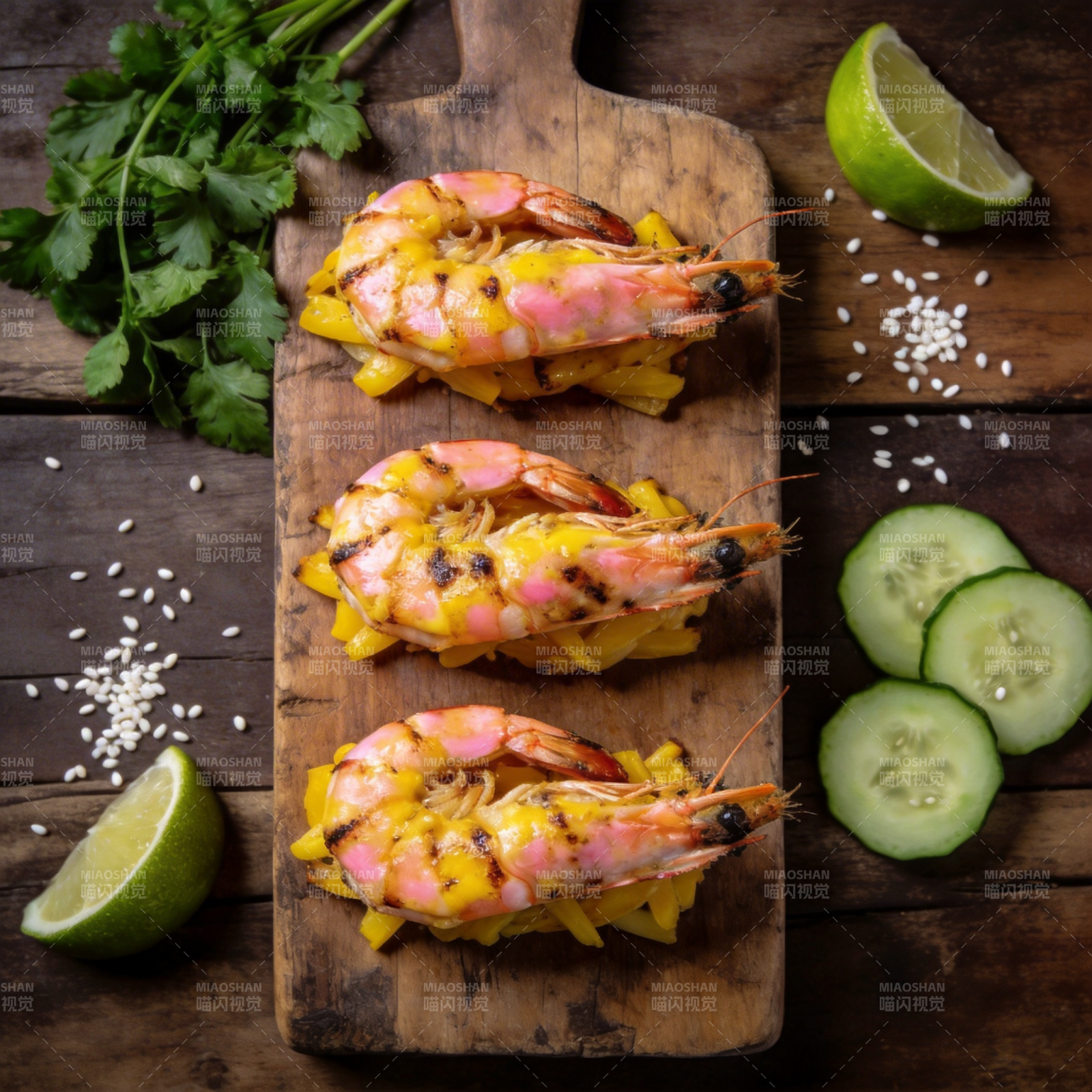 烤虾配芒果沙拉图片