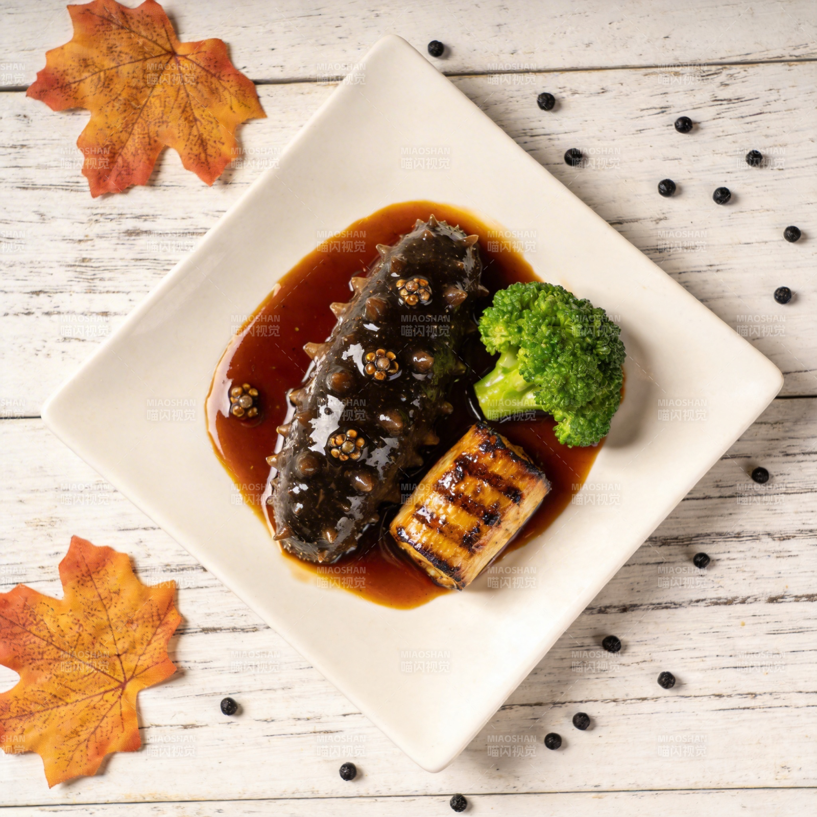 海参鲍鱼配西兰花图片