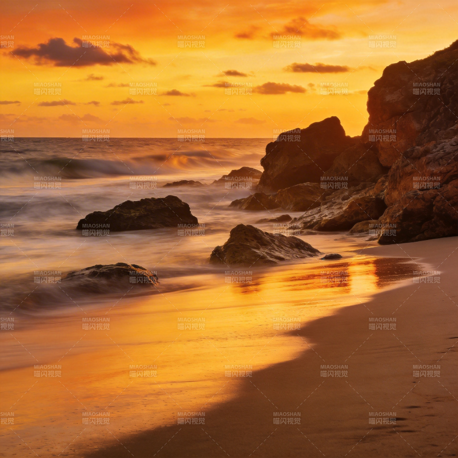 夕阳海岸图片