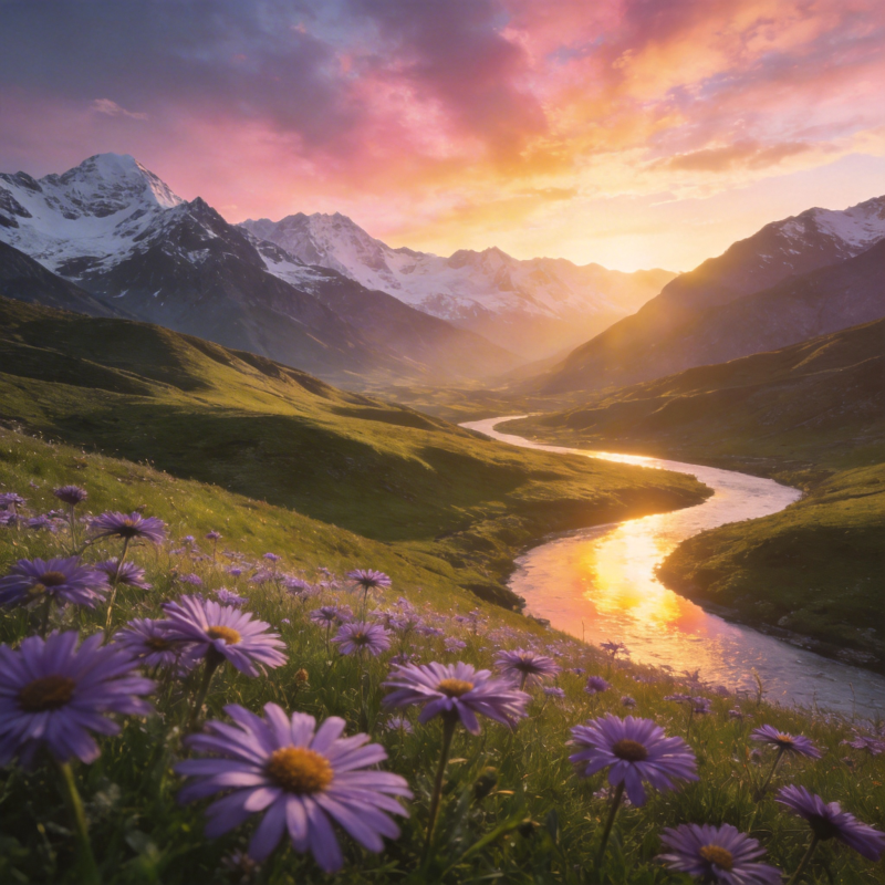 山河暮色花影图片