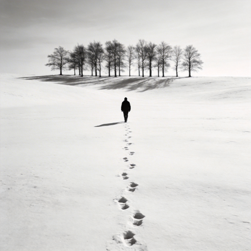 雪径孤影图片