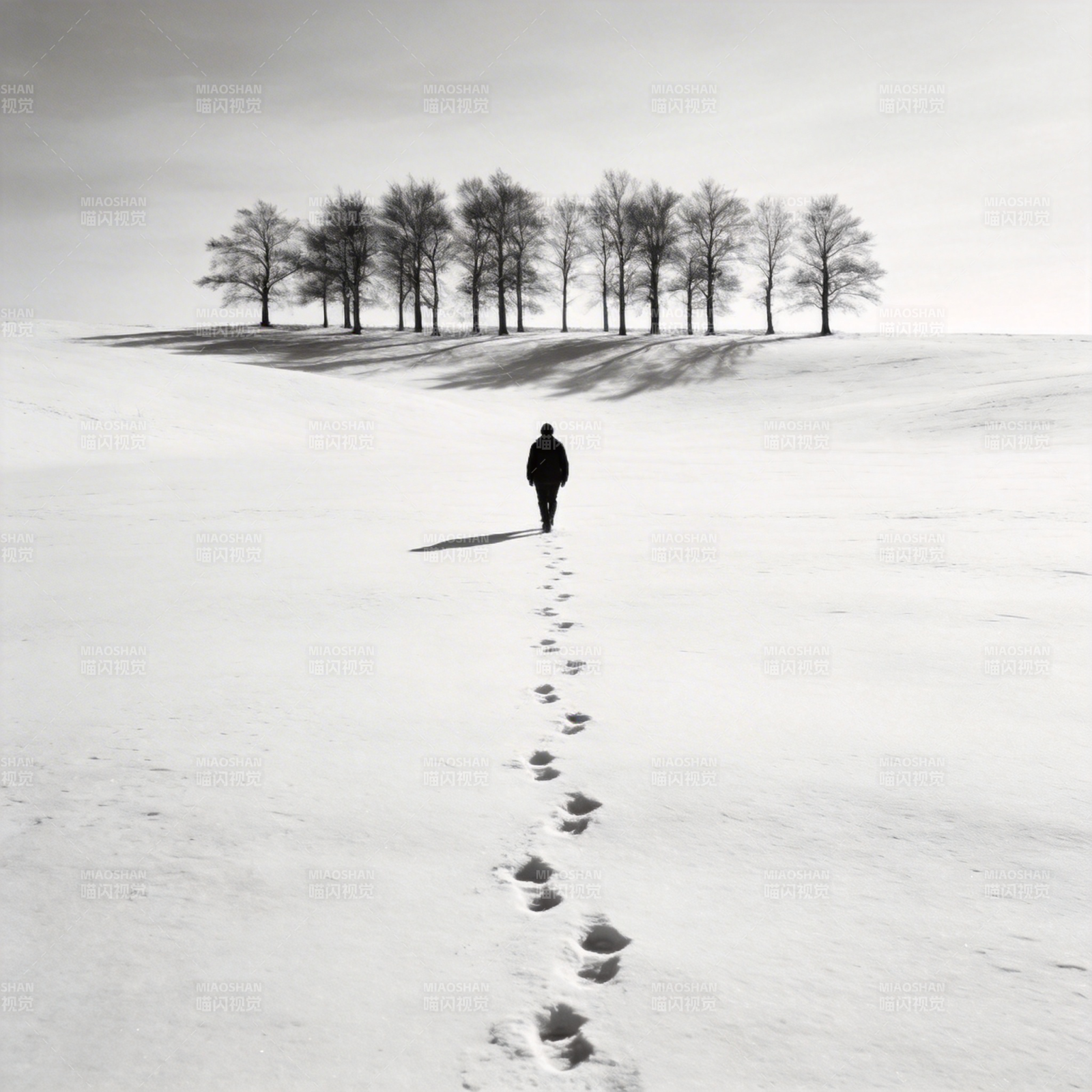 雪径孤影图片