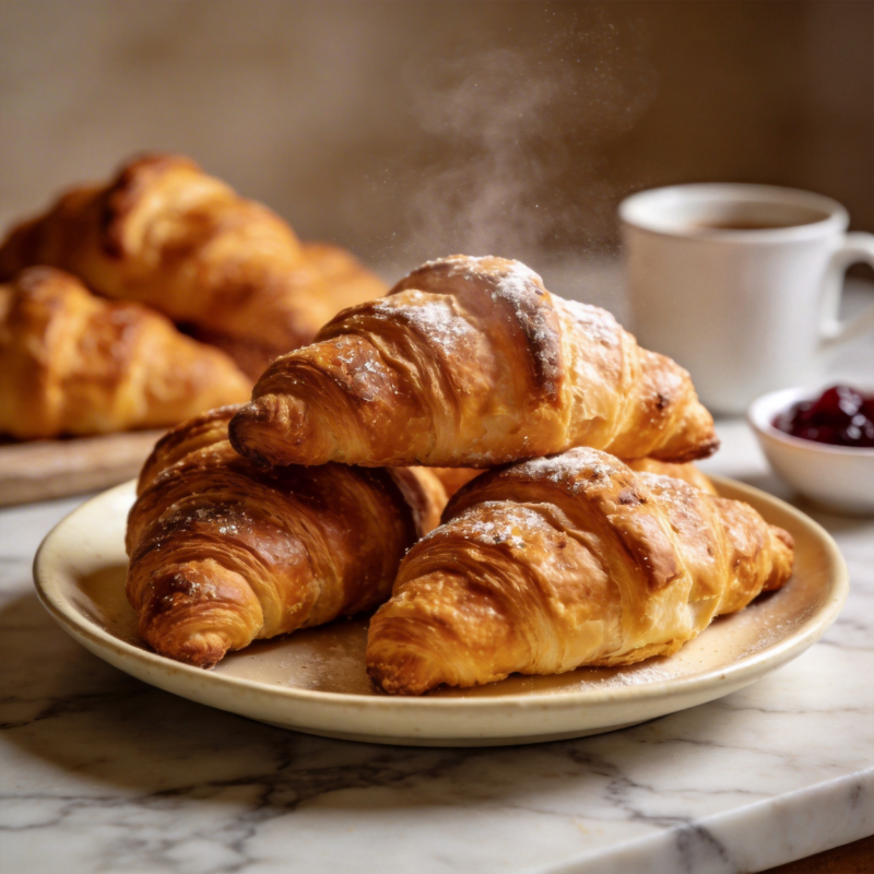 金黄酥脆的羊角面包图片