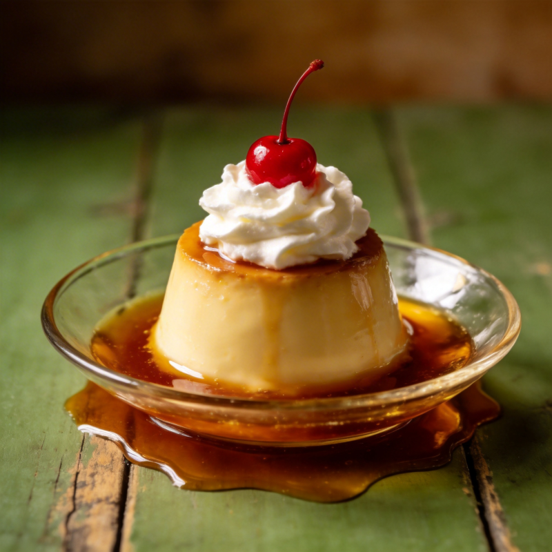 焦糖布丁配樱桃图片