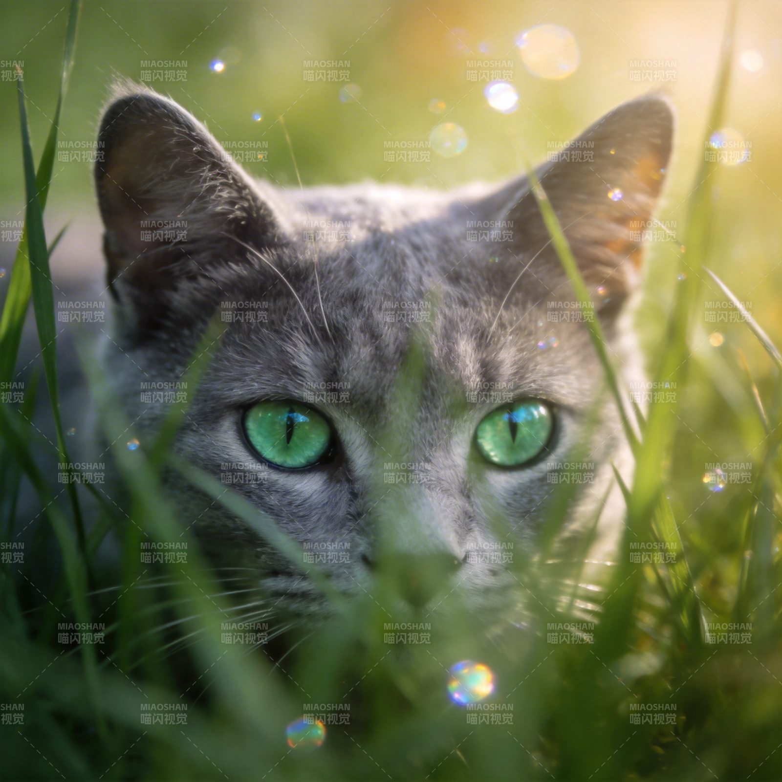 绿眸猫隐草丛中图片