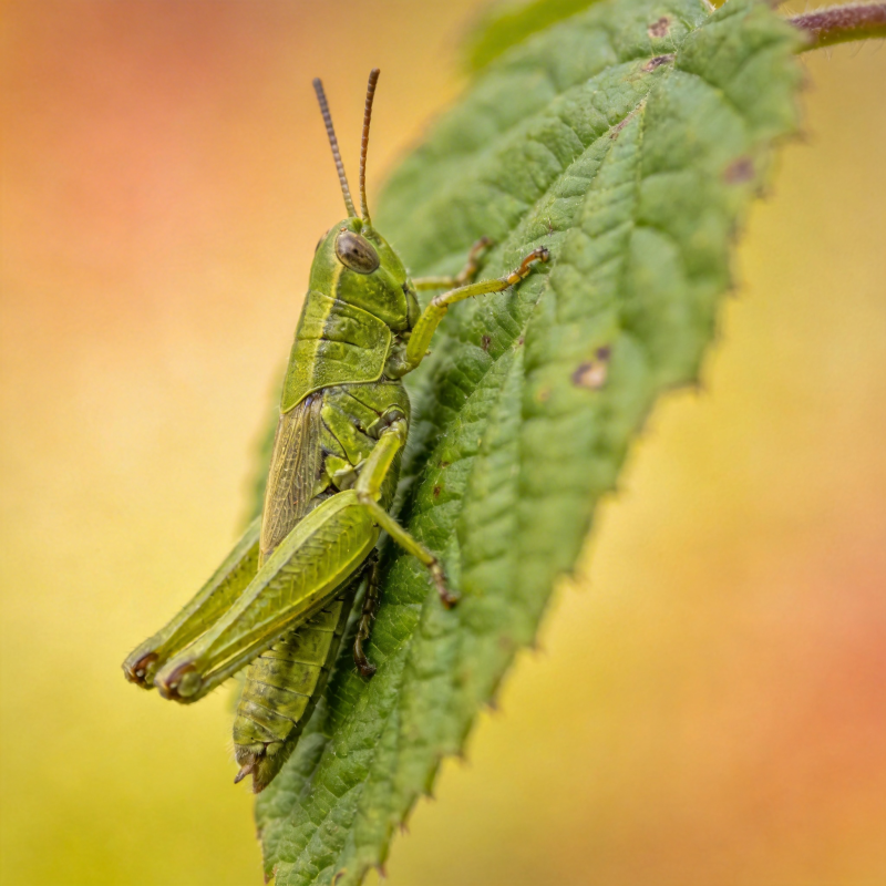 绿蚱蜢栖叶图片