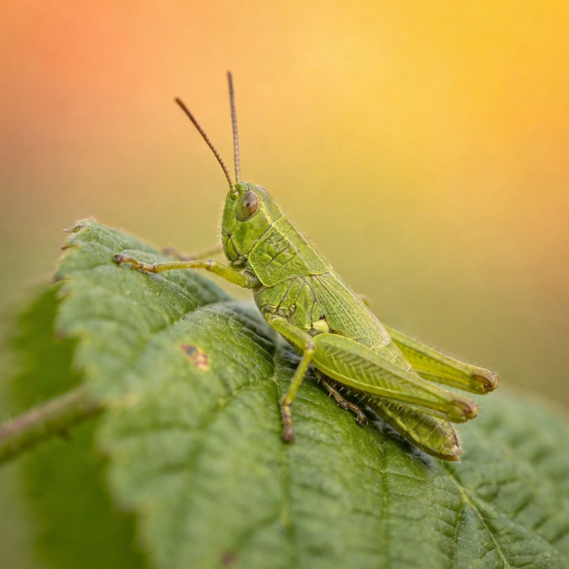 绿蚂蚱栖叶上图片