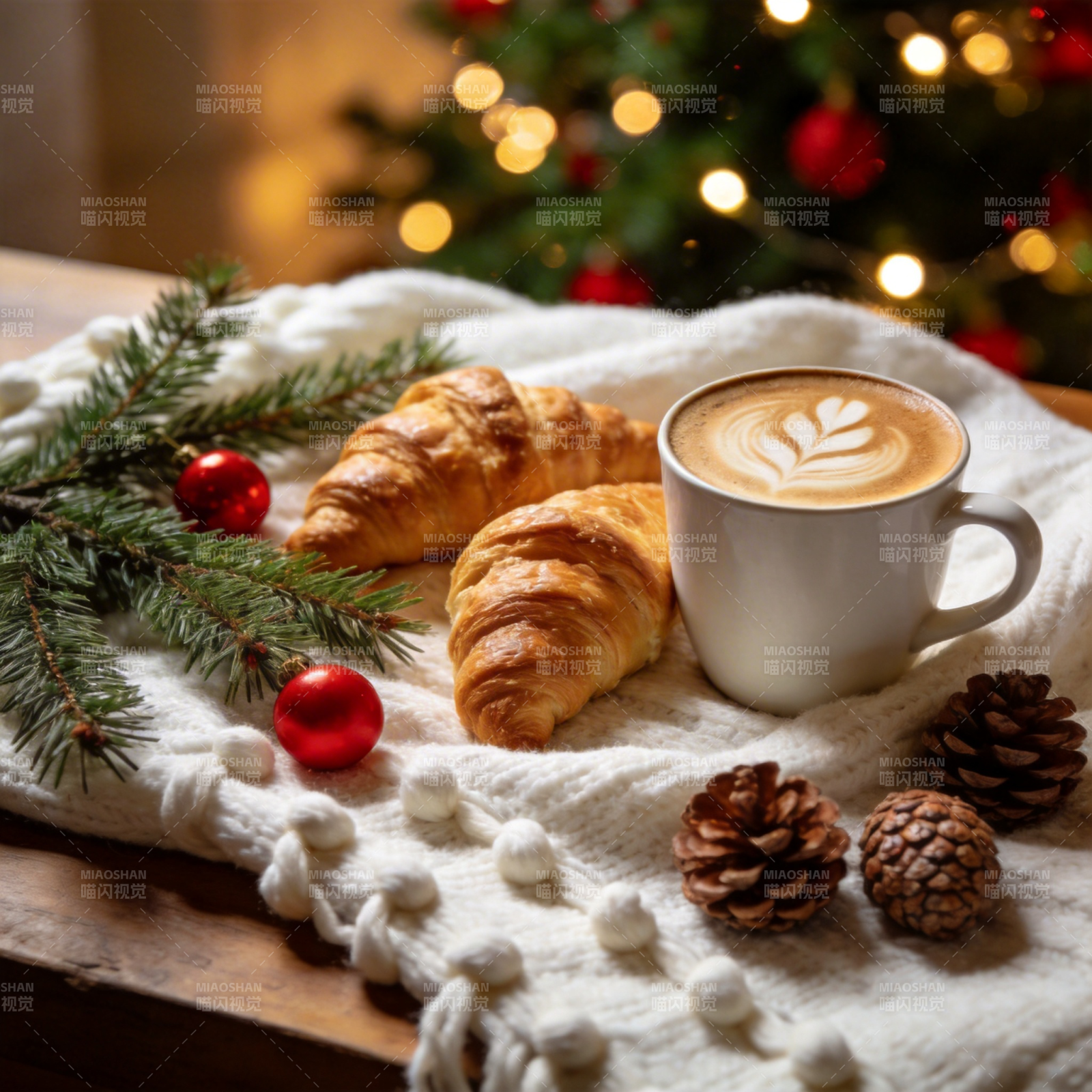 圣诞咖啡与羊角包图片